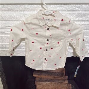 Cat & Jack Cream Button Down Shirt with Red Hearts